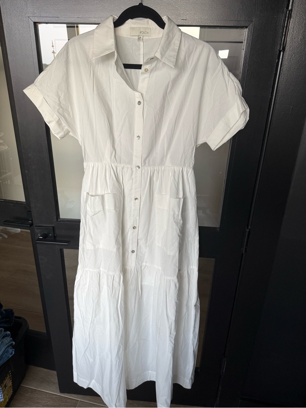 Pinch Ecru Button-Front Tiered Maxi Dress